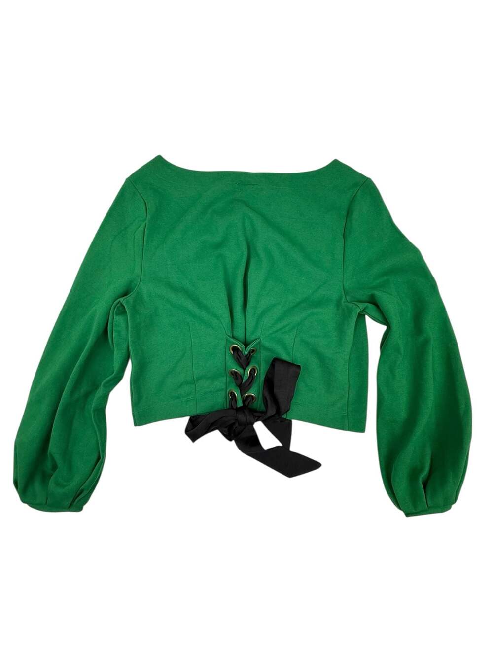 Maeve by Anthropologie Green Lace-Up Back Crop Top with Black Tie Ribbon L - Picture 2 of 5
